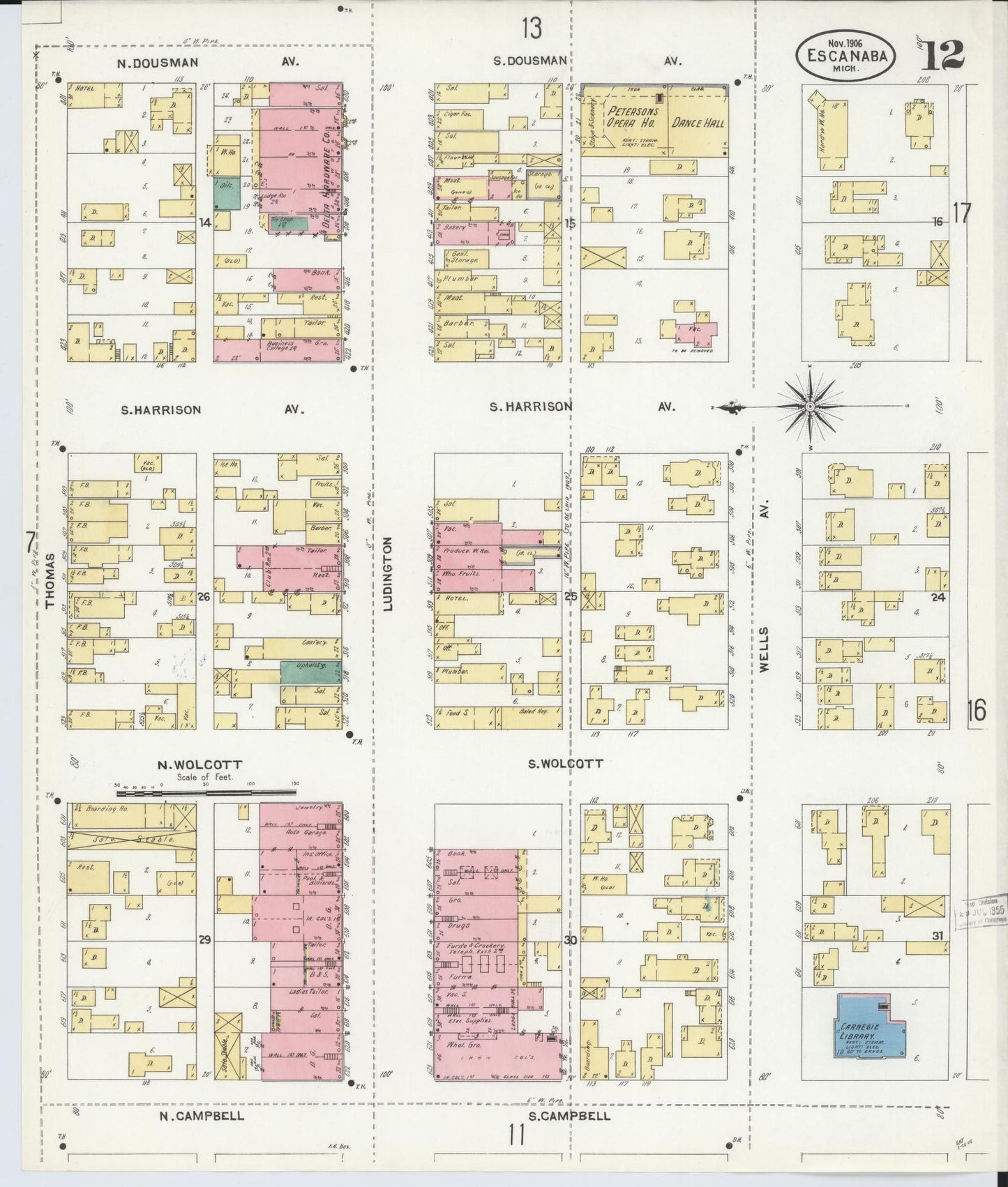 Sanborn Fire Insurance Map from Escanaba, Delta County, Michigan (1906), Sheet #0012 - Historic Sanborn Fire Insurance Map Print, vintage old map wall art, antique decor, genealogy gift, Michigan Michigan map