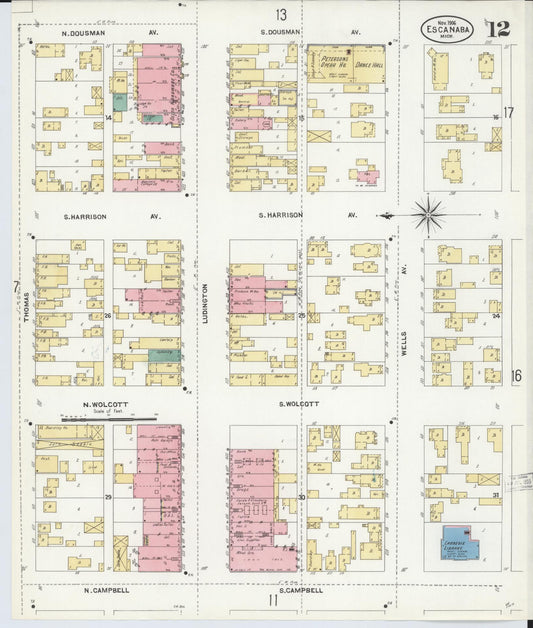Sanborn Fire Insurance Map from Escanaba, Delta County, Michigan (1906), Sheet #0012 - Historic Sanborn Fire Insurance Map Print, vintage old map wall art, antique decor, genealogy gift, Michigan Michigan map