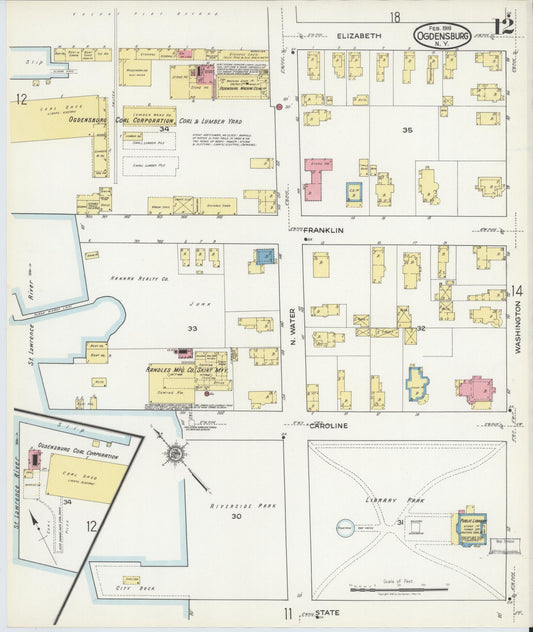 Sanborn Fire Insurance Map from Ogdensburg, St. Lawrence County, New York (1918), Sheet #0012 - Historic Sanborn Fire Insurance Map Print, vintage old map wall art, antique decor, genealogy gift, New York New York map