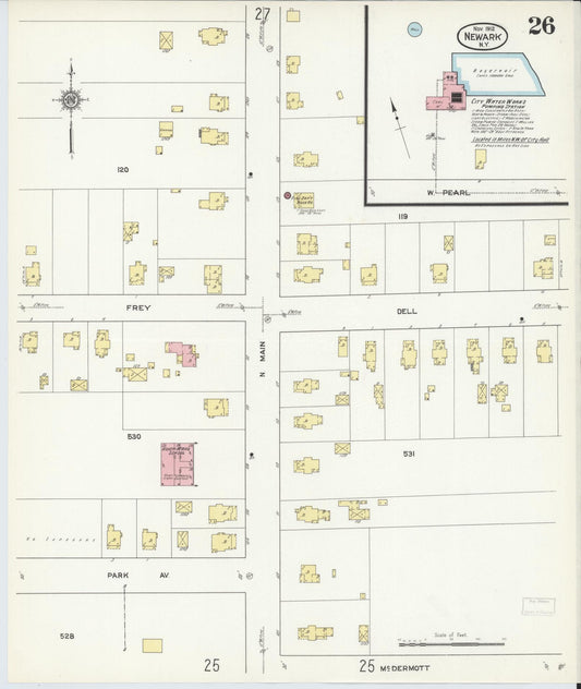 Sanborn Fire Insurance Map from Newark, Wayne County, New York (1912), Sheet #0026 - Historic Sanborn Fire Insurance Map Print, vintage old map wall art, antique decor, genealogy gift, New York New York map