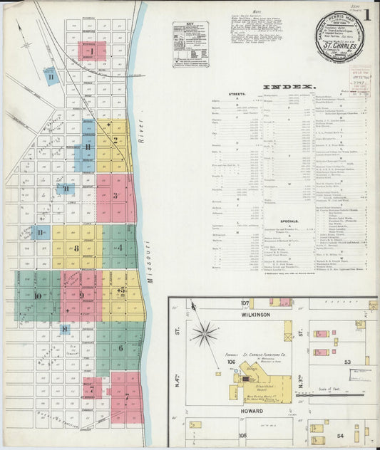 Sanborn Fire Insurance Map from Saint Charles, Saint Charles County, Missouri (1900), Sheet #0001 - Complete Map Set gallery image, historic Sanborn map, vintage wall art, Missouri Missouri