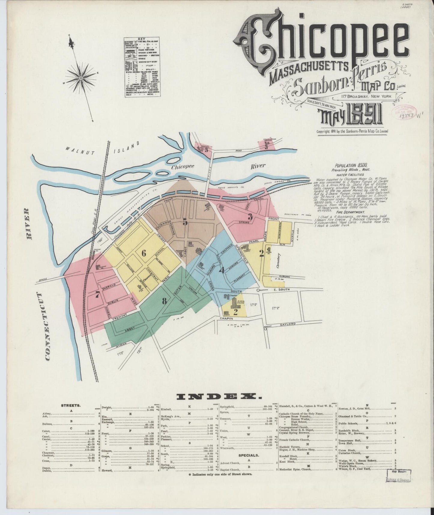 Sanborn Fire Insurance Map from Chicopee, Hampden County, Massachusetts. (1891) – Historic Sanborn Fire Insurance Map Print