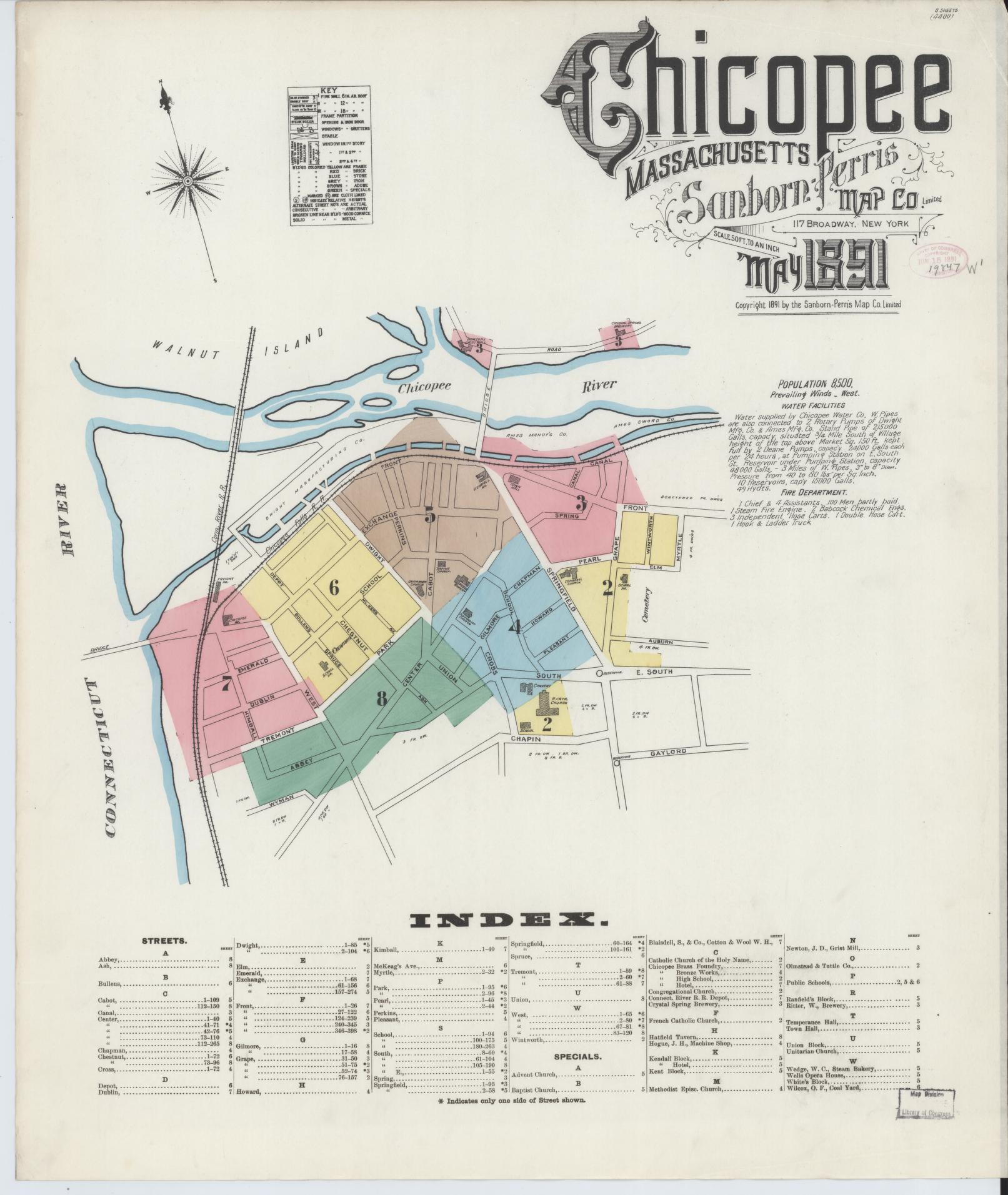 Sanborn Fire Insurance Map from Chicopee, Hampden County, Massachusetts. (1891) – Historic Sanborn Fire Insurance Map Print