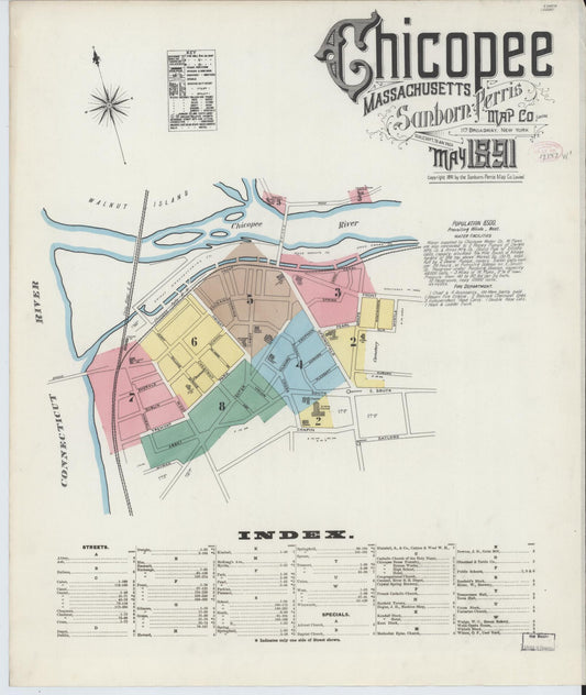 Sanborn Fire Insurance Map from Chicopee, Hampden County, Massachusetts. (1891) – Historic Sanborn Fire Insurance Map Print