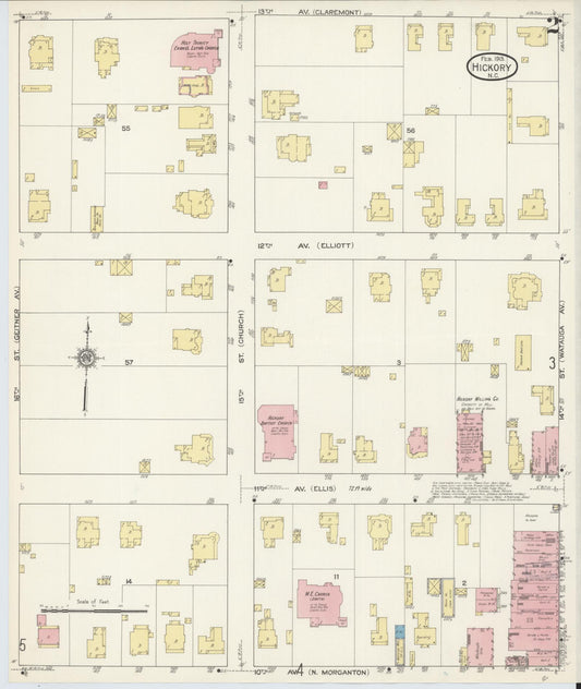 Sanborn Fire Insurance Map from Hickory, Catawba County, North Carolina (1913), Sheet #0002 - Historic Sanborn Fire Insurance Map Print, vintage old map wall art, antique decor, genealogy gift, North Carolina North Carolina map