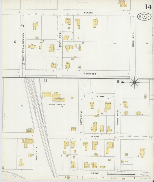 Sanborn Fire Insurance Map from Ocala, Marion County, Florida (1906), Sheet #0014 - Historic Sanborn Fire Insurance Map Print, vintage old map wall art, antique decor, genealogy gift, Florida Florida map