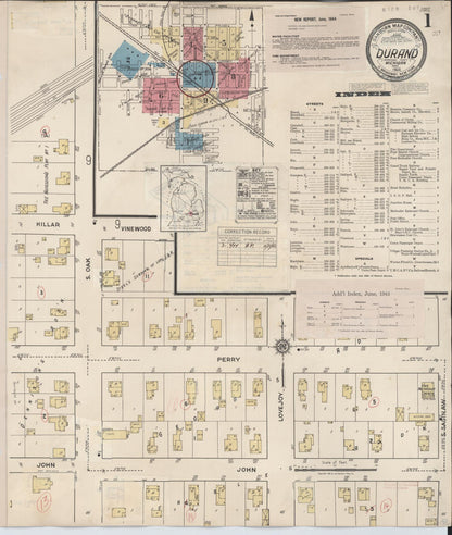 Sanborn Fire Insurance Map from Durand, Shiawassee County, Michigan (1944), Sheet #0001 - Complete Map Set gallery image, historic Sanborn map, vintage wall art, Michigan Michigan