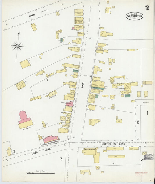 Sanborn Fire Insurance Map from Southampton, Suffolk County, New York (1902), Sheet #0002 - Historic Sanborn Fire Insurance Map Print, vintage old map wall art, antique decor, genealogy gift, New York New York map