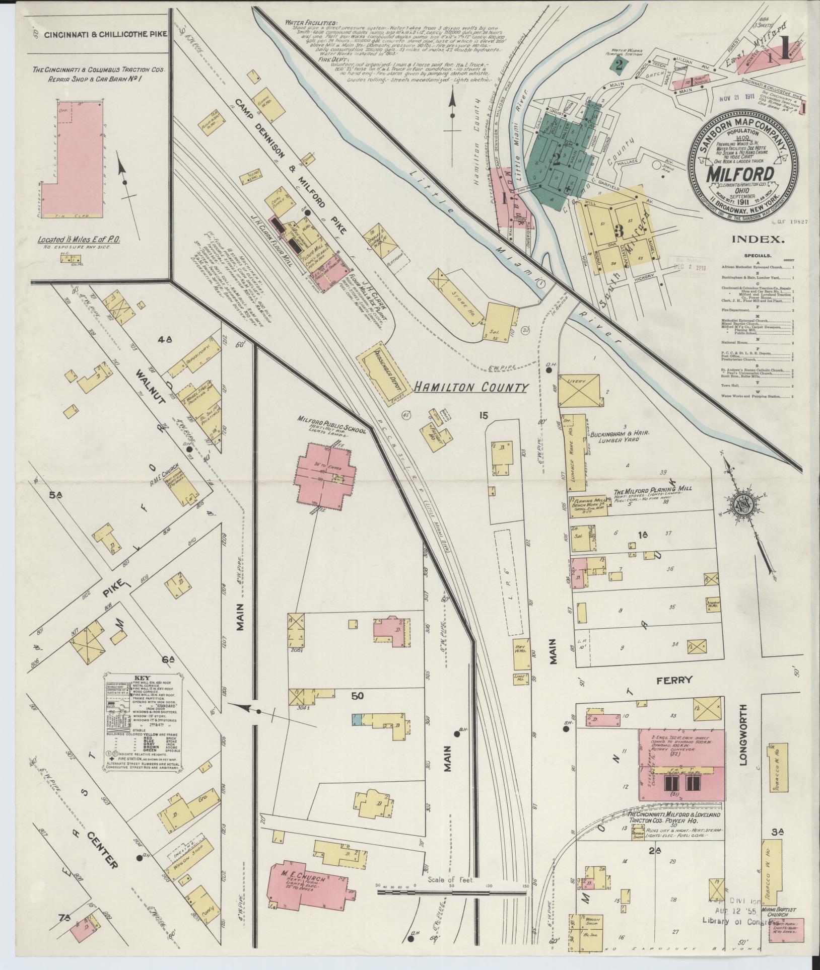 Sanborn Fire Insurance Map from Milford, Clermont And Hamilton County, Ohio (1911), Sheet #0001 - Complete Map Set gallery image, historic Sanborn map, vintage wall art, Ohio Ohio