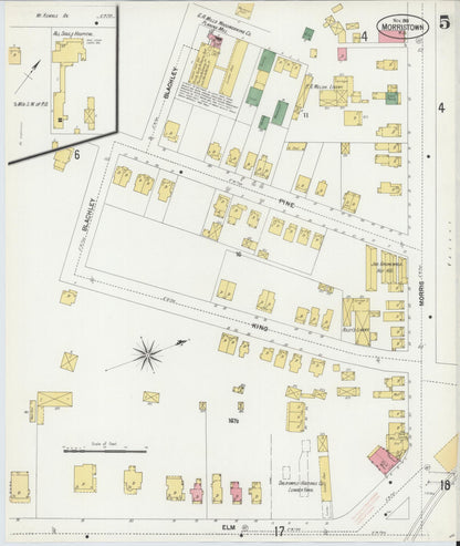 Sanborn Fire Insurance Map from Morristown, Morris County, New Jersey (1901), Sheet #0005 - Complete Map Set gallery image, historic Sanborn map, vintage wall art, New Jersey New Jersey