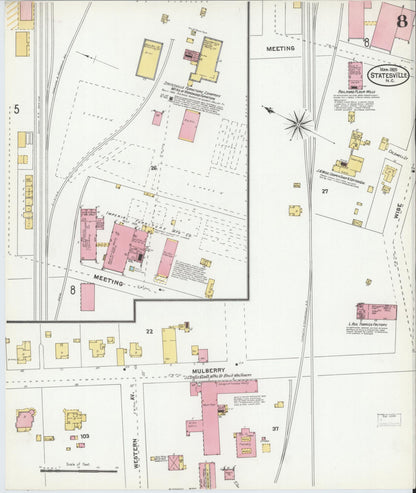 Sanborn Fire Insurance Map from Statesville, Iredell County, North Carolina (1905), Sheet #0008 - Historic Sanborn Fire Insurance Map Print, vintage old map wall art, antique decor, genealogy gift, North Carolina North Carolina map