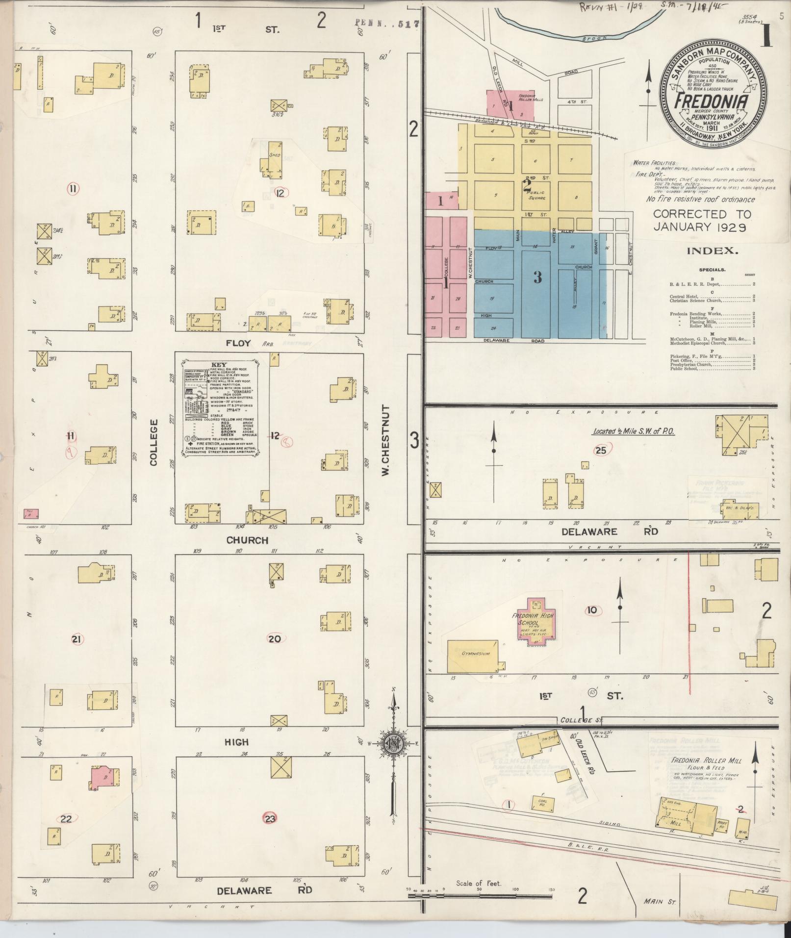 Sanborn Fire Insurance Map from Fredonia, Mercer County, Pennsylvania (1929), Sheet #0001 - Historic Sanborn Fire Insurance Map Print, vintage old map wall art, antique decor, genealogy gift, Pennsylvania Pennsylvania map
