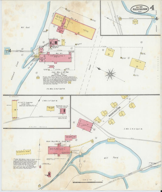 Sanborn Fire Insurance Map from Rockingham, Richmond County, North Carolina (1905), Sheet #0004 - Historic Sanborn Fire Insurance Map Print, vintage old map wall art, antique decor, genealogy gift, North Carolina North Carolina map