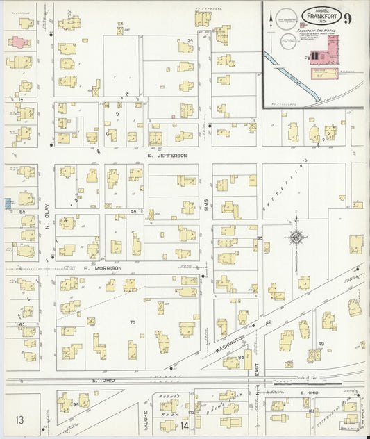 Sanborn Fire Insurance Map from Frankfort, Clinton County, Indiana (1912), Sheet #0009 - Historic Sanborn Fire Insurance Map Print, vintage old map wall art, antique decor, genealogy gift, Indiana Indiana map