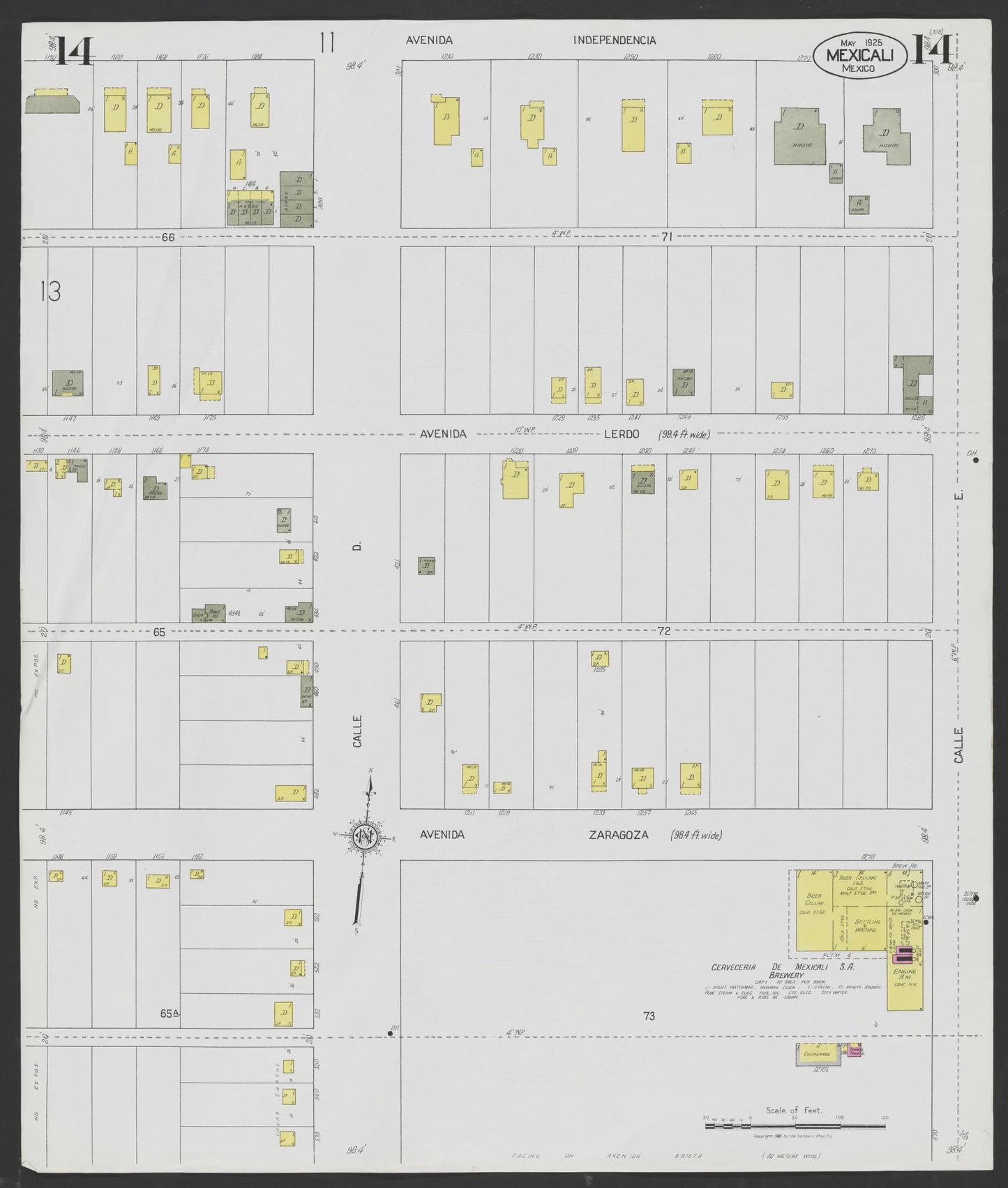 Sanborn Fire Insurance Map from Mexicali, Baja California (Mexico) (1925), Sheet #0014 - Complete Map Set gallery image, historic Sanborn map, vintage wall art, California California