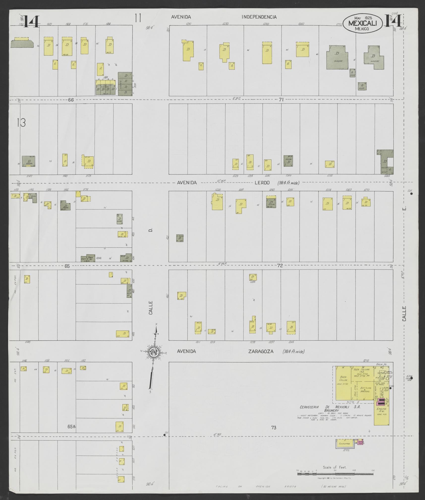 Sanborn Fire Insurance Map from Mexicali, Baja California (Mexico) (1925), Sheet #0014 - Complete Map Set gallery image, historic Sanborn map, vintage wall art, California California