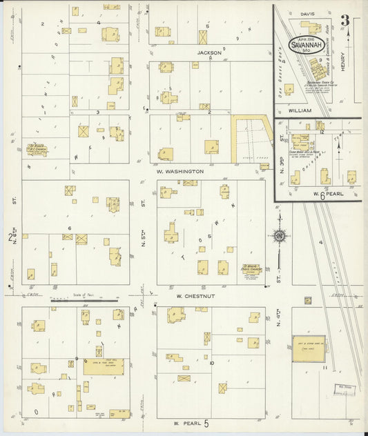 Sanborn Fire Insurance Map from Savannah, Andrew County, Missouri (1916), Sheet #0003 - Historic Sanborn Fire Insurance Map Print, vintage old map wall art, antique decor, genealogy gift, Missouri Missouri map