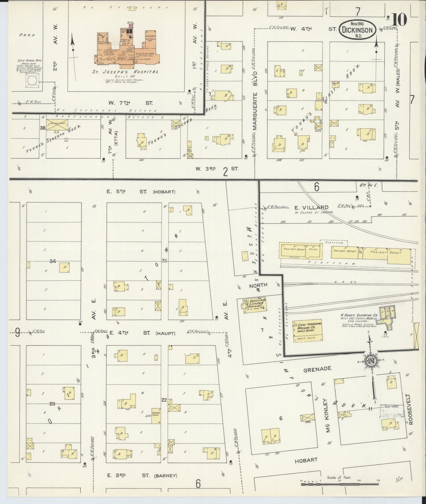 Sanborn Fire Insurance Map from Dickinson, Stark County, North Dakota (1913), Sheet #0010 - Historic Sanborn Fire Insurance Map Print, vintage old map wall art, antique decor, genealogy gift, North Dakota North Dakota map