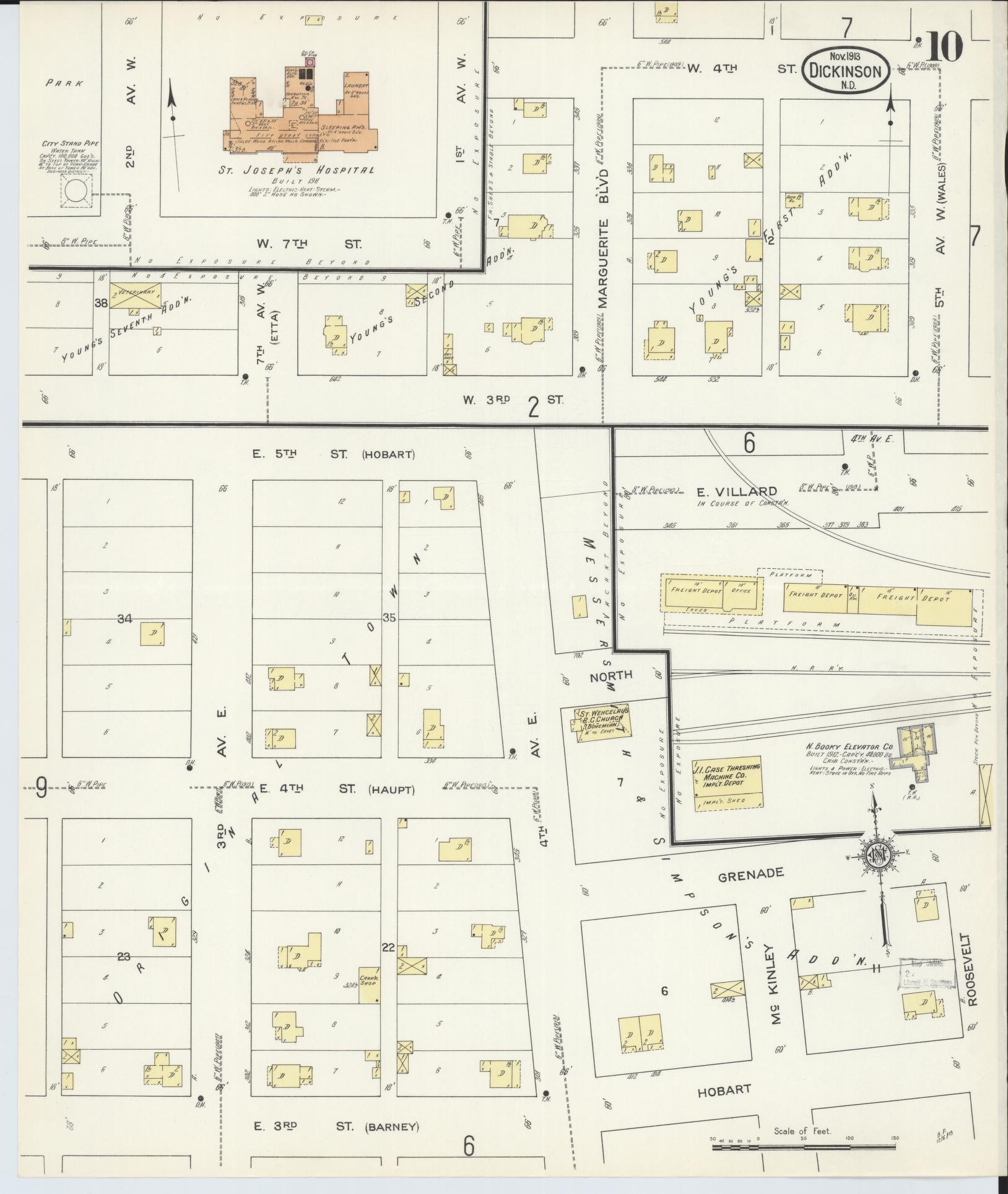 Sanborn Fire Insurance Map from Dickinson, Stark County, North Dakota (1913), Sheet #0010 - Historic Sanborn Fire Insurance Map Print, vintage old map wall art, antique decor, genealogy gift, North Dakota North Dakota map