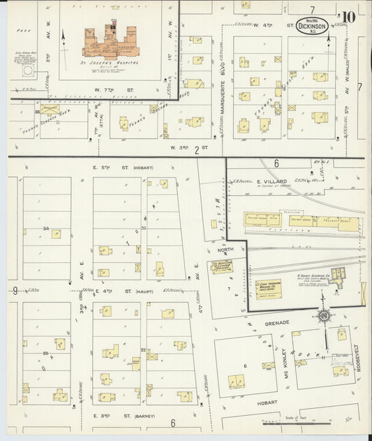 Sanborn Fire Insurance Map from Dickinson, Stark County, North Dakota (1913), Sheet #0010 - Historic Sanborn Fire Insurance Map Print, vintage old map wall art, antique decor, genealogy gift, North Dakota North Dakota map