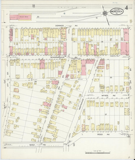 Sanborn Fire Insurance Map from Monessen, Westmoreland County, Pennsylvania (1914), Sheet #0004 - Historic Sanborn Fire Insurance Map Print, vintage old map wall art, antique decor, genealogy gift, Pennsylvania Pennsylvania map