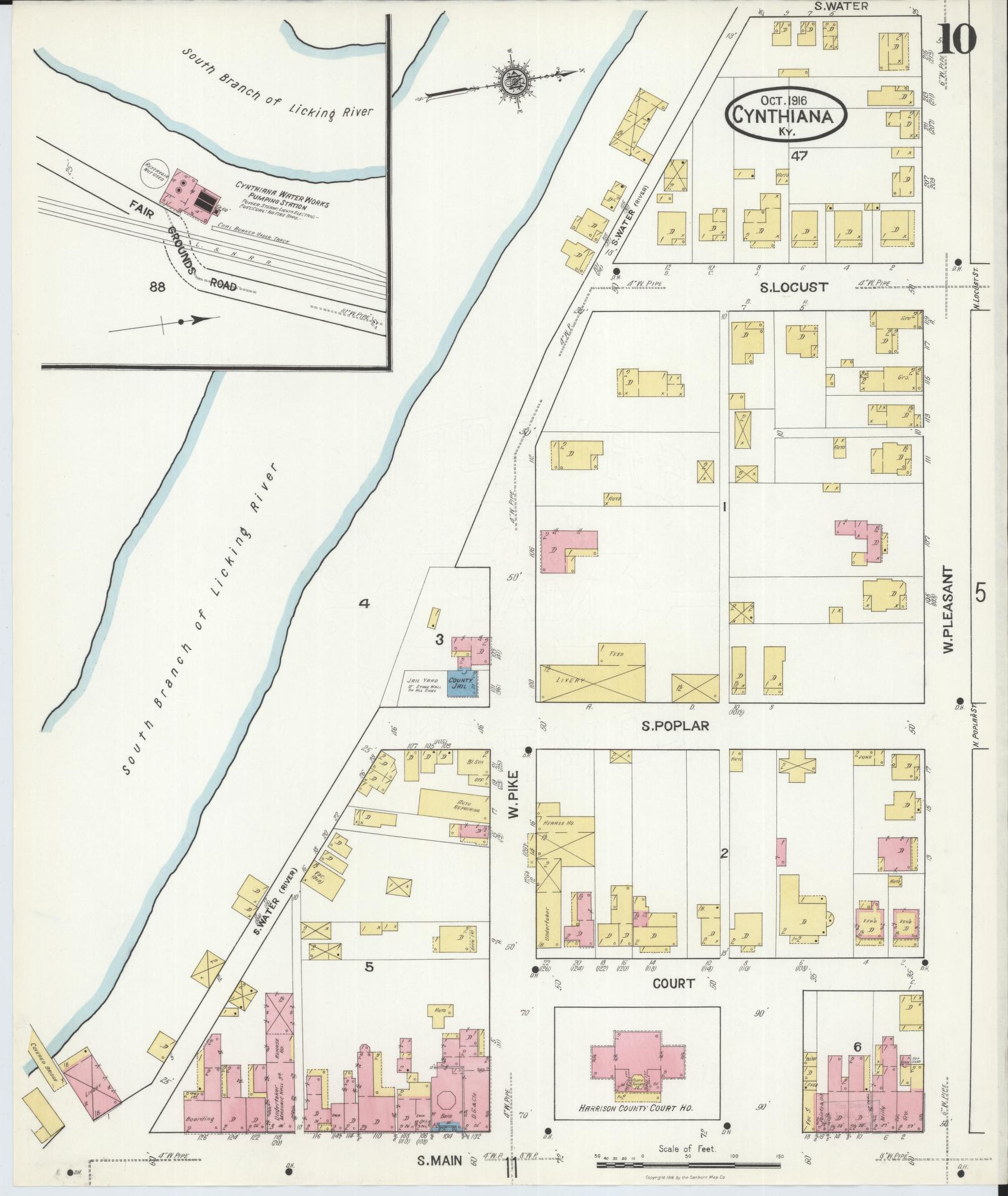 Sanborn Fire Insurance Map from Cynthiana, Harrison County, Kentucky (1916), Sheet #0010 - Complete Map Set gallery image, historic Sanborn map, vintage wall art, Kentucky Kentucky
