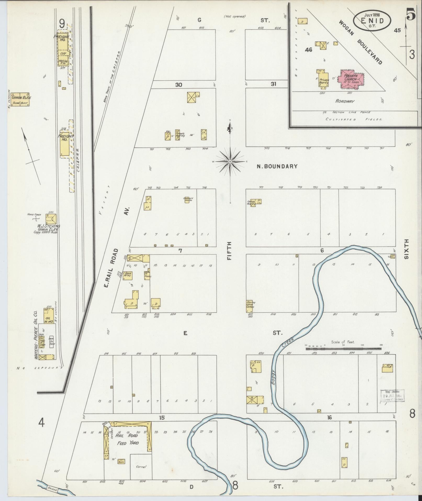 Sanborn Fire Insurance Map from Enid, Garfield County, Oklahoma (1898), Sheet #0005 - Complete Map Set gallery image, historic Sanborn map, vintage wall art, Oklahoma Oklahoma
