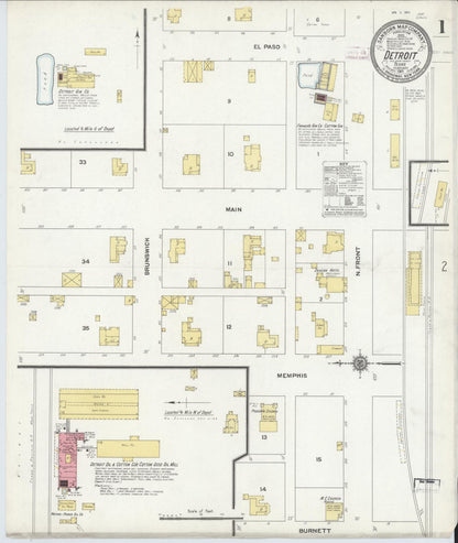 Sanborn Fire Insurance Map from Detroit, Red River County, Texas (1911), Sheet #0001 - Complete Map Set gallery image, historic Sanborn map, vintage wall art, Texas Texas
