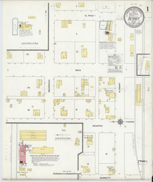 Sanborn Fire Insurance Map from Detroit, Red River County, Texas (1911), Sheet #0001 - Complete Map Set gallery image, historic Sanborn map, vintage wall art, Texas Texas