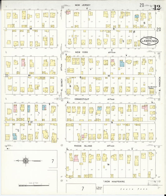 Sanborn Fire Insurance Map from Lawrence, Douglas County, Kansas (1912), Sheet #0012 - Historic Sanborn Fire Insurance Map Print, vintage old map wall art, antique decor, genealogy gift, Kansas Kansas map