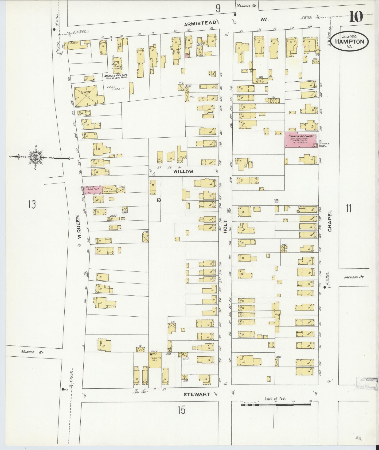 Sanborn Fire Insurance Map from Hampton, Independent Cities, Virginia (1910), Sheet #0010 - Complete Map Set gallery image, historic Sanborn map, vintage wall art, Virginia Virginia
