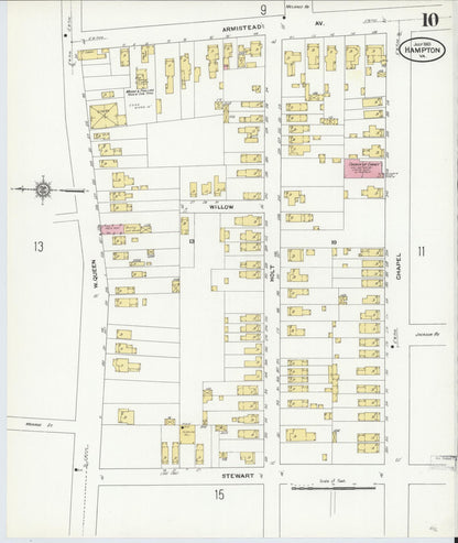 Sanborn Fire Insurance Map from Hampton, Independent Cities, Virginia (1910), Sheet #0010 - Complete Map Set gallery image, historic Sanborn map, vintage wall art, Virginia Virginia