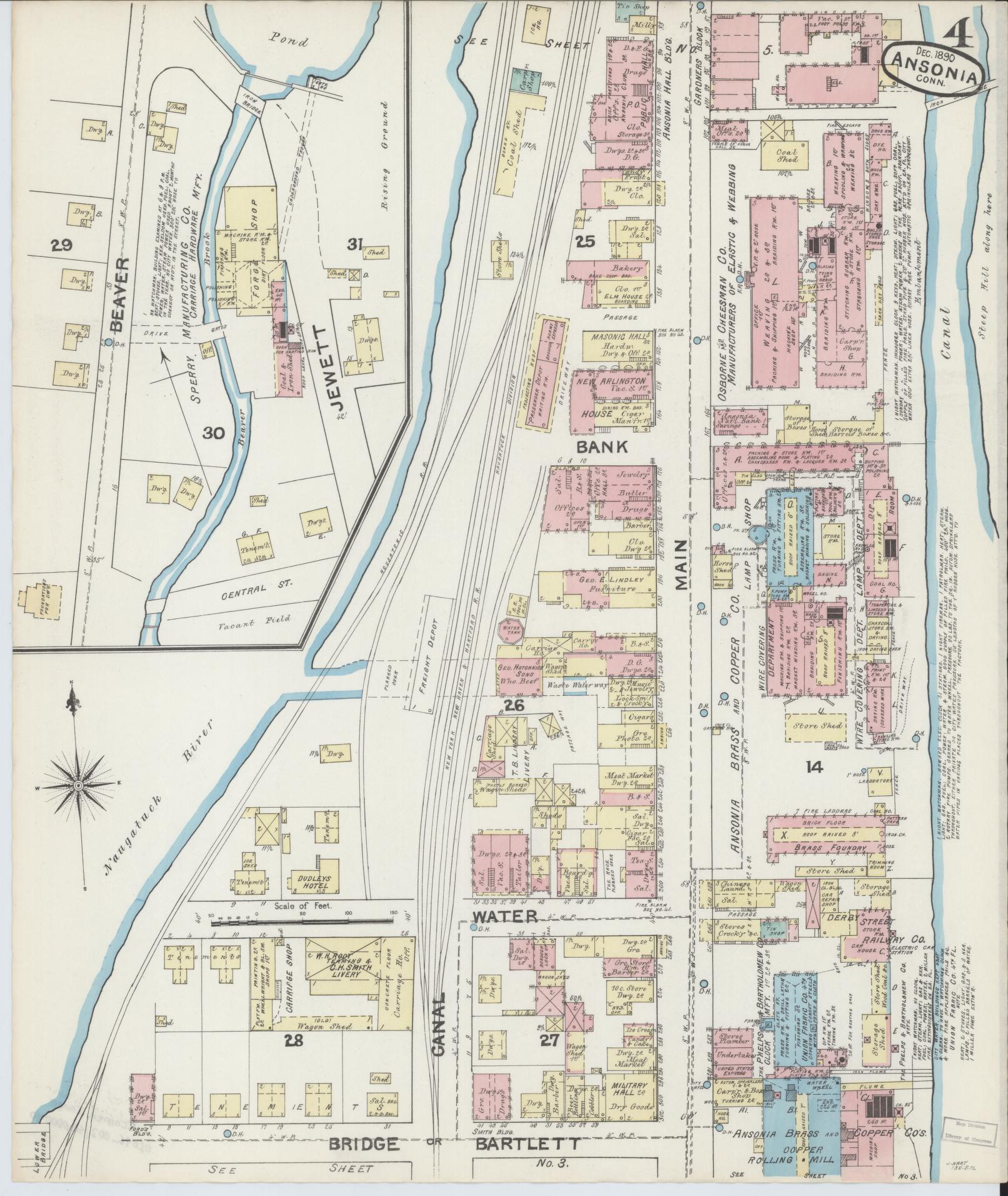 Sanborn Fire Insurance Map from Ansonia, New Haven County, Connecticut (1890), Sheet #0004 - Complete Map Set gallery image, historic Sanborn map, vintage wall art, Connecticut Connecticut