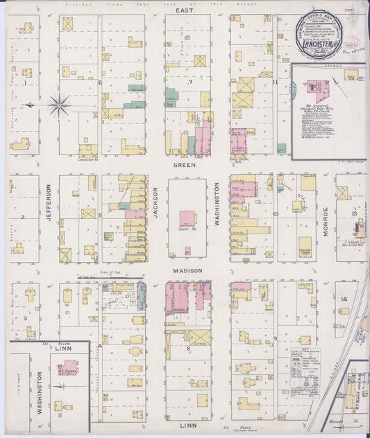 Sanborn Fire Insurance Map from Lancaster, Schuyler County, Missouri (1894), Sheet #0001 - Historic Sanborn Fire Insurance Map Print, vintage old map wall art, antique decor, genealogy gift, Missouri Missouri map