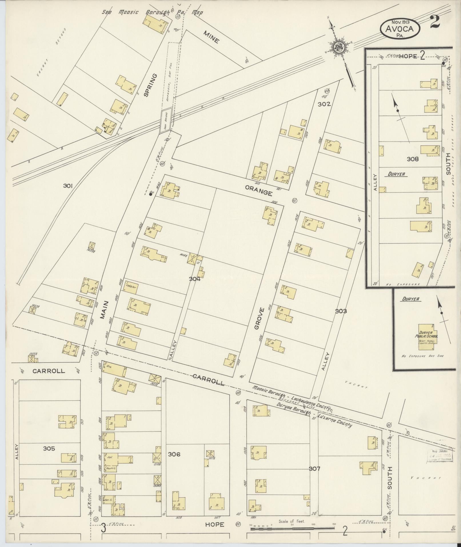 Sanborn Fire Insurance Map from Avoca, Luzerne County, Pennsylvania (1913), Sheet #0002 - Historic Sanborn Fire Insurance Map Print, vintage old map wall art, antique decor, genealogy gift, Pennsylvania Pennsylvania map