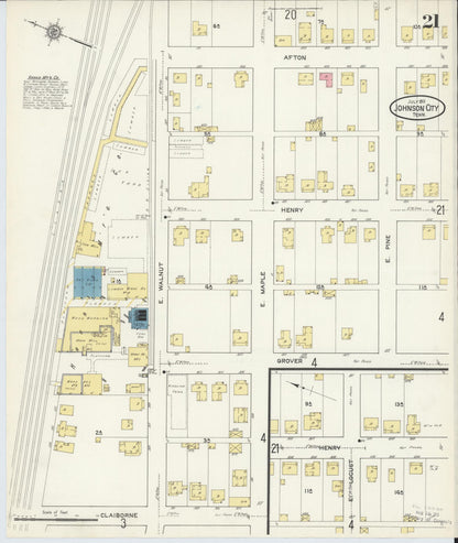 Sanborn Fire Insurance Map from Johnson City, Washington County, Tennessee (1913), Sheet #0021 - Complete Map Set gallery image, historic Sanborn map, vintage wall art, Tennessee Tennessee