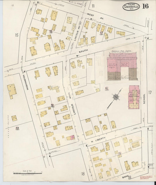 Sanborn Fire Insurance Map from Dansville, Livingston County, New York (1944), Sheet #0016 - Historic Sanborn Fire Insurance Map Print, vintage old map wall art, antique decor, genealogy gift, New York New York map
