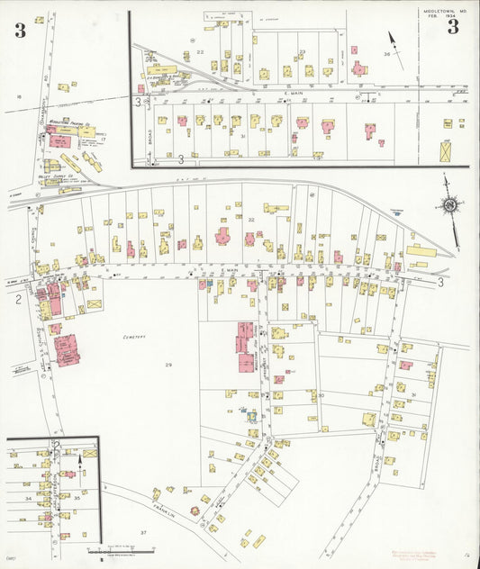 Sanborn Fire Insurance Map from Middletown, Frederick County, Maryland (1934), Sheet #0003 - Historic Sanborn Fire Insurance Map Print, vintage old map wall art