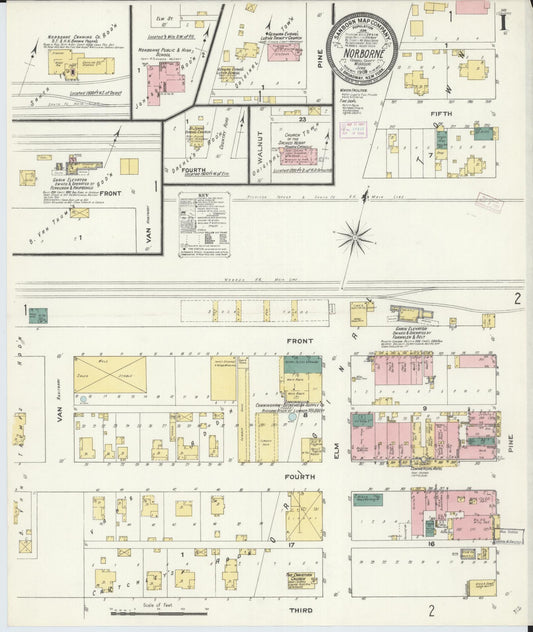 Sanborn Fire Insurance Map from Norborne, Carroll County, Missouri (1909), Sheet #0001 - Historic Sanborn Fire Insurance Map Print, vintage old map wall art, antique decor, genealogy gift, Missouri Missouri map