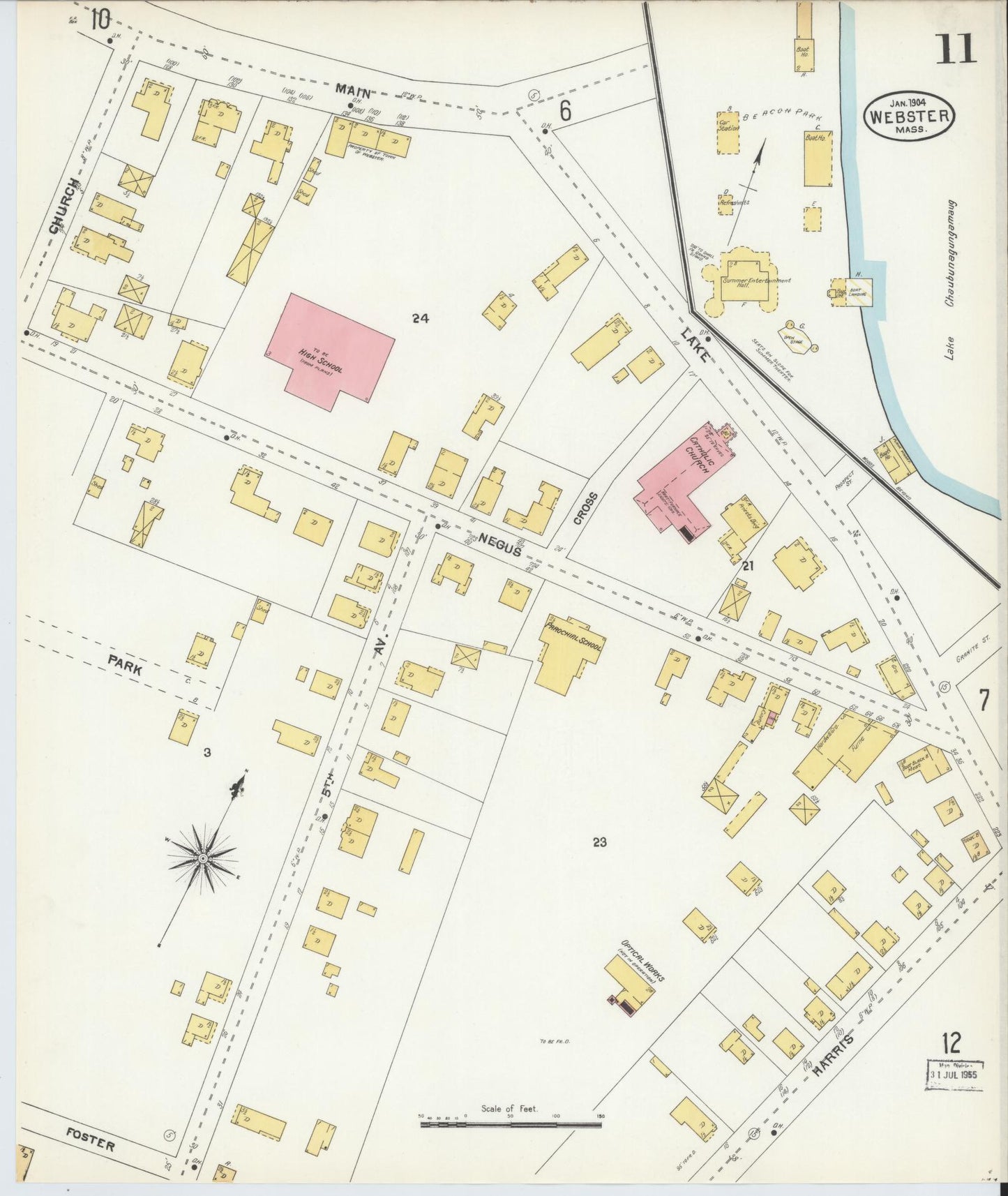 Sanborn Fire Insurance Map from Webster, Worcester County, Massachusetts (1904), Sheet #0011 - Complete Map Set gallery image, historic Sanborn map, vintage wall art, Massachusetts Massachusetts