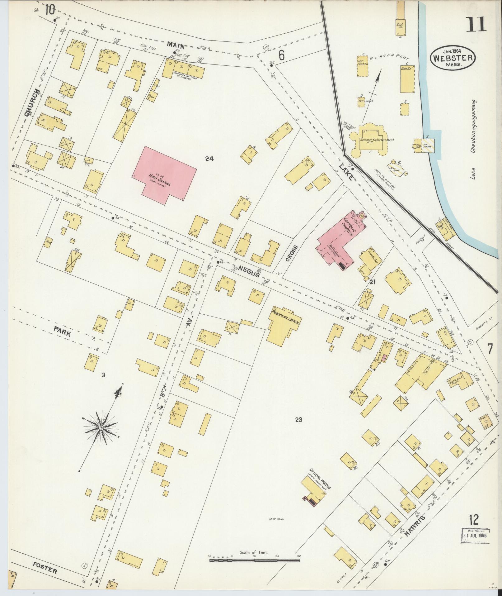 Sanborn Fire Insurance Map from Webster, Worcester County, Massachusetts (1904), Sheet #0011 - Complete Map Set gallery image, historic Sanborn map, vintage wall art, Massachusetts Massachusetts