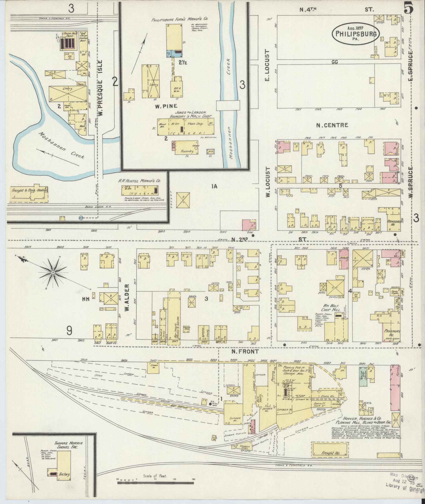 Sanborn Fire Insurance Map from Philipsburg, Centre County, Pennsylvania (1897), Sheet #0005 - Complete Map Set gallery image, historic Sanborn map, vintage wall art, Pennsylvania Pennsylvania