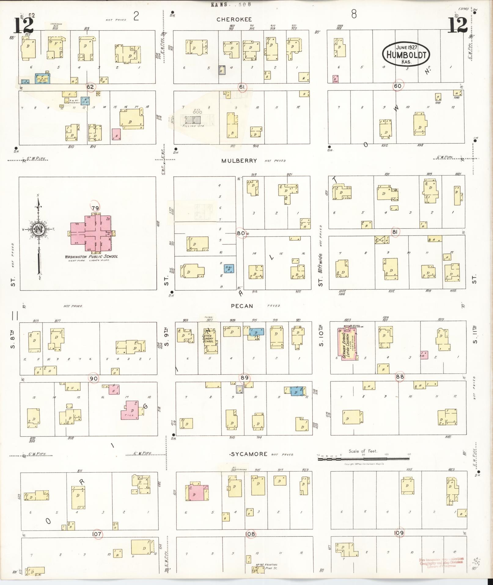 Sanborn Fire Insurance Map from Humboldt, Allen County, Kansas (1936), Sheet #0012 - Complete Map Set gallery image, historic Sanborn map, vintage wall art, Kansas Kansas