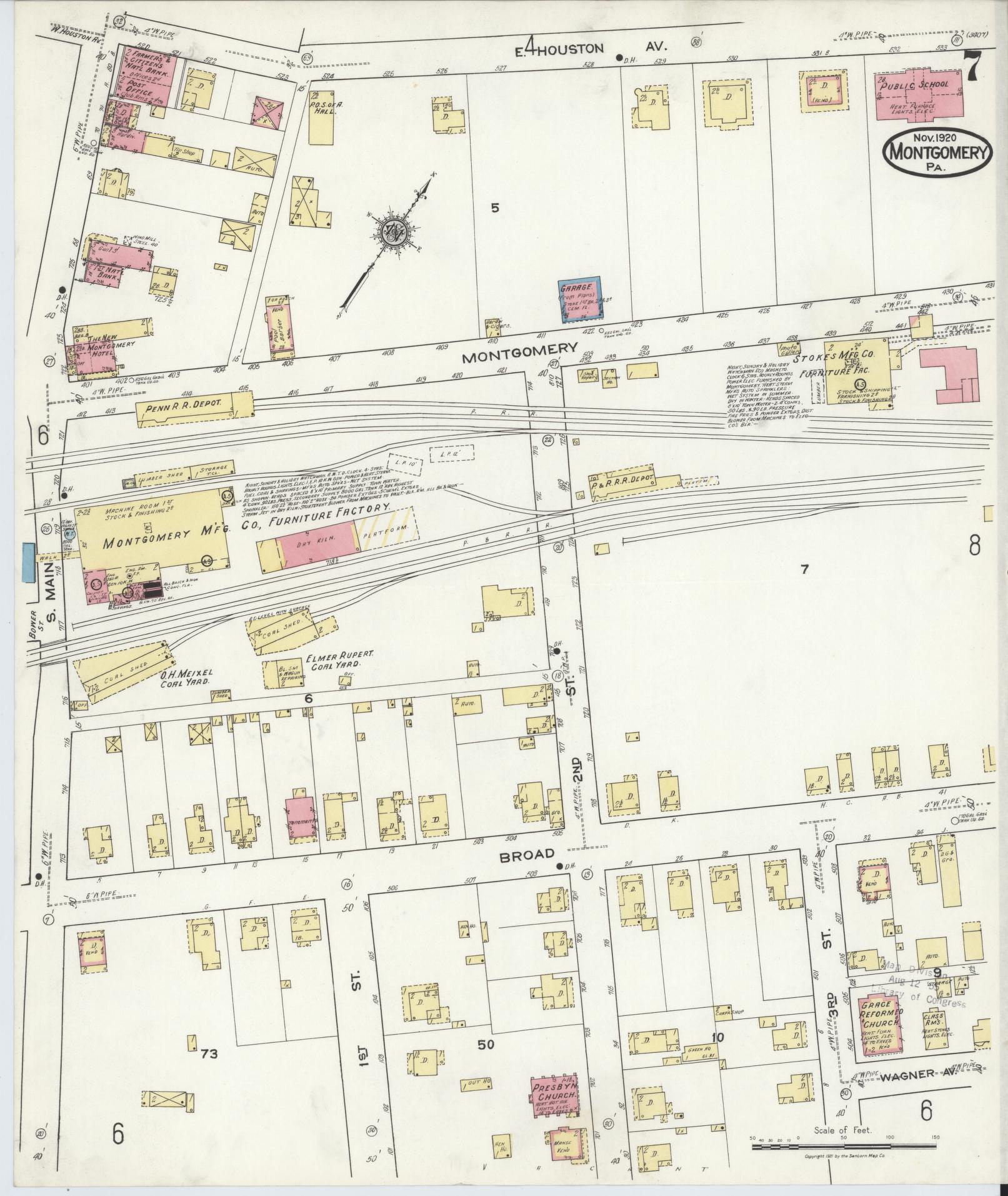Sanborn Fire Insurance Map from Montgomery, Lycoming County, Pennsylvania (1920), Sheet #0007 - Historic Sanborn Fire Insurance Map Print, vintage old map wall art, antique decor, genealogy gift, Pennsylvania Pennsylvania map