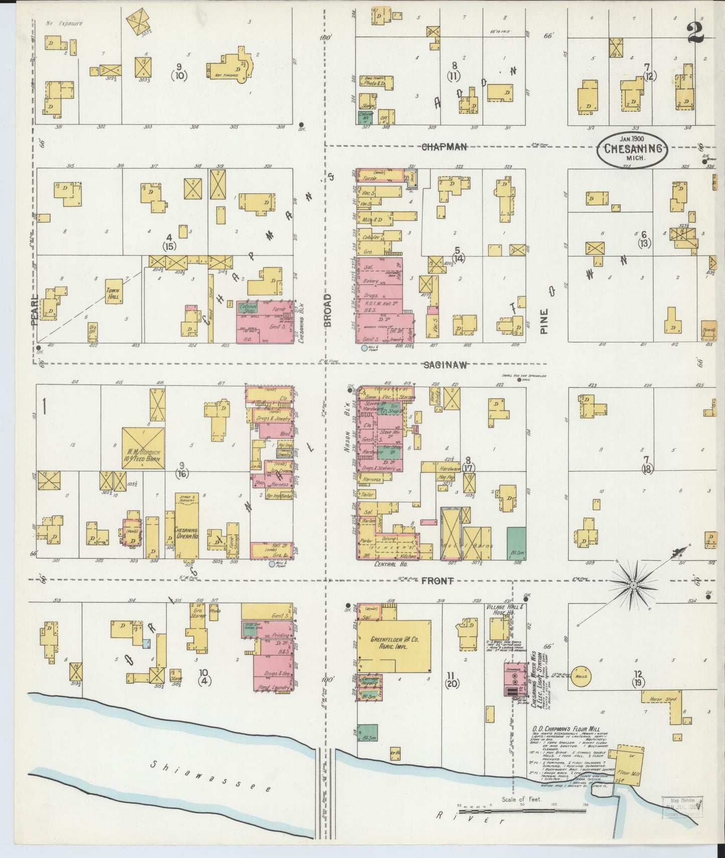 Sanborn Fire Insurance Map from Chesaning, Saginaw County, Michigan (1900), Sheet #0002 - Complete Map Set gallery image, historic Sanborn map, vintage wall art, Michigan Michigan