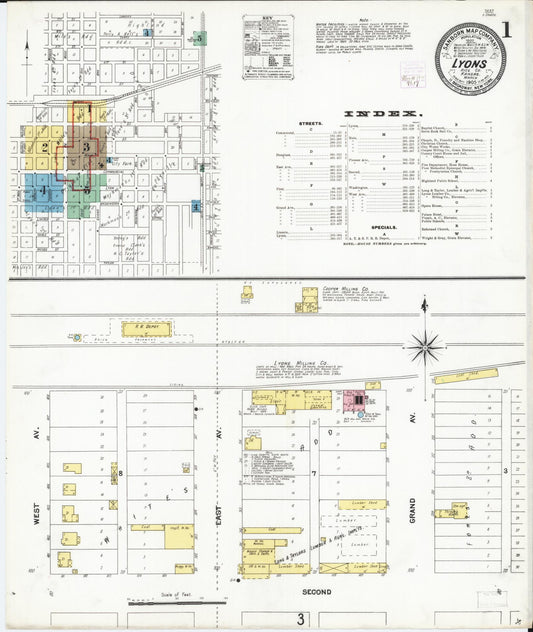 Sanborn Fire Insurance Map from Lyons, Rice County, Kansas (1905), Sheet #0001 - Historic Sanborn Fire Insurance Map Print, vintage old map wall art, antique decor, genealogy gift, Kansas Kansas map