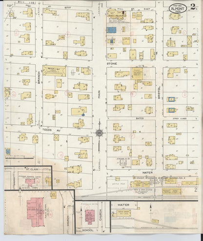 Sanborn Fire Insurance Map from Almont, Lapeer County, Michigan (1929), Sheet #0002 - Historic Sanborn Fire Insurance Map Print, vintage old map wall art, antique decor, genealogy gift, Michigan Michigan map