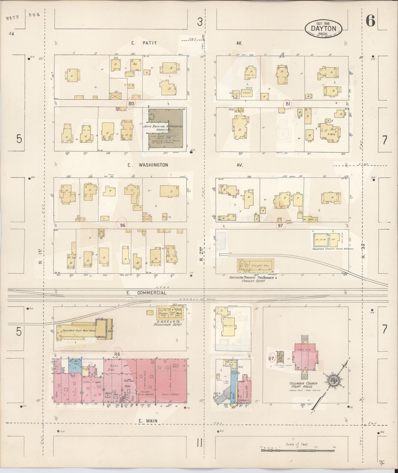 Sanborn Fire Insurance Map from Dayton, Columbia County, Washington (1943), Sheet #0006 - Complete Map Set gallery image, historic Sanborn map, vintage wall art, Washington Washington