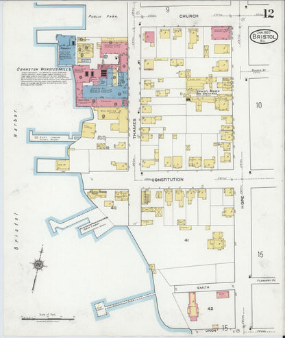 Sanborn Fire Insurance Map from Bristol, Bristol County, Rhode Island (1920), Sheet #0012 - Complete Map Set gallery image, historic Sanborn map, vintage wall art, Rhode Island Rhode Island