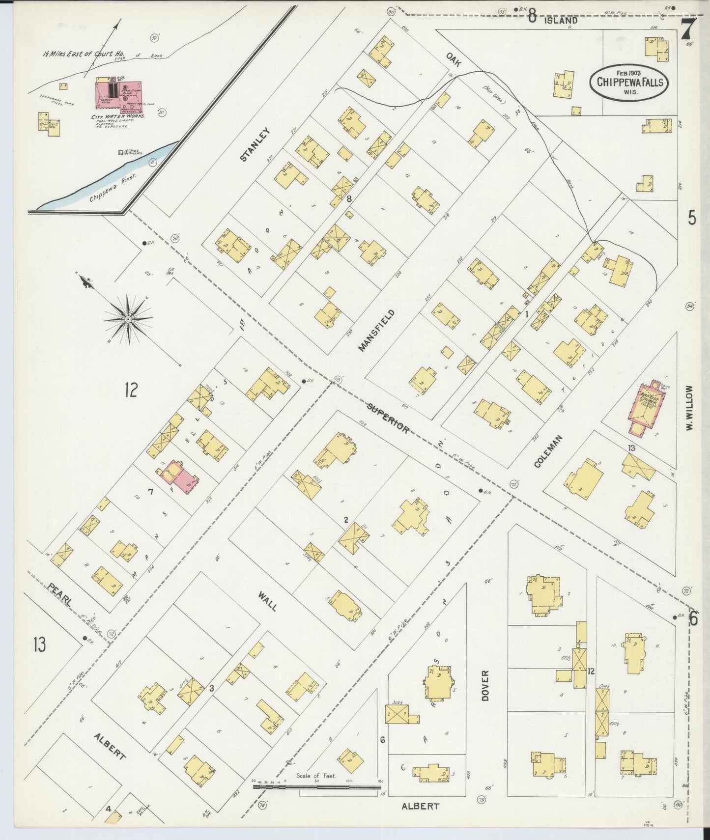 Sanborn Fire Insurance Map from Chippewa Falls, Chippewa County, Wisconsin (1903), Sheet #0007 - Historic Sanborn Fire Insurance Map Print, vintage old map wall art, antique decor, genealogy gift, Wisconsin Wisconsin map